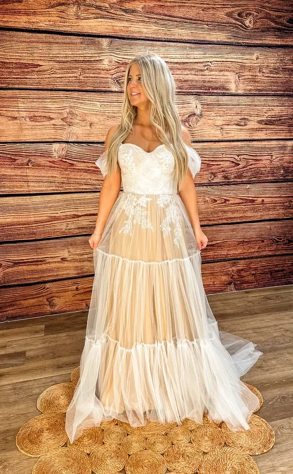 boho lace flowy wedding dress Strap Plunging Flowy Chiffon Boho Wedding Dress Light Ivory main image 0